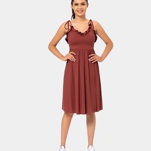 Halara Flounce Split Hem Spaghetti Strap Midi Dress adjustable NWT auburn S